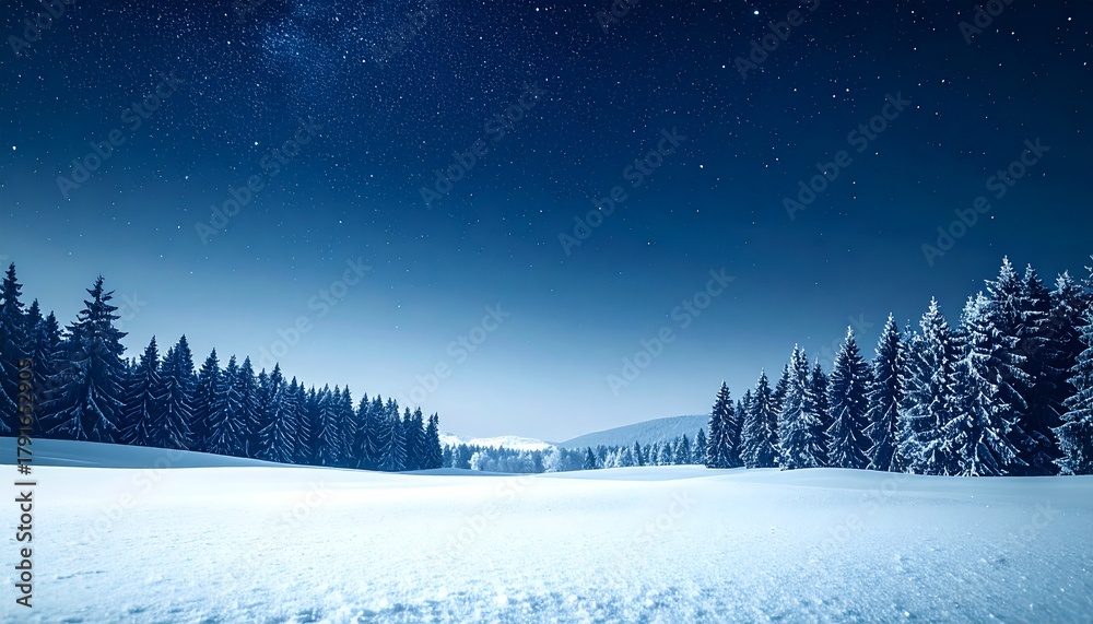 Fototapeta premium 星空と雪の森が広がる冬の夜景コピースペース 4kリアリスティック
