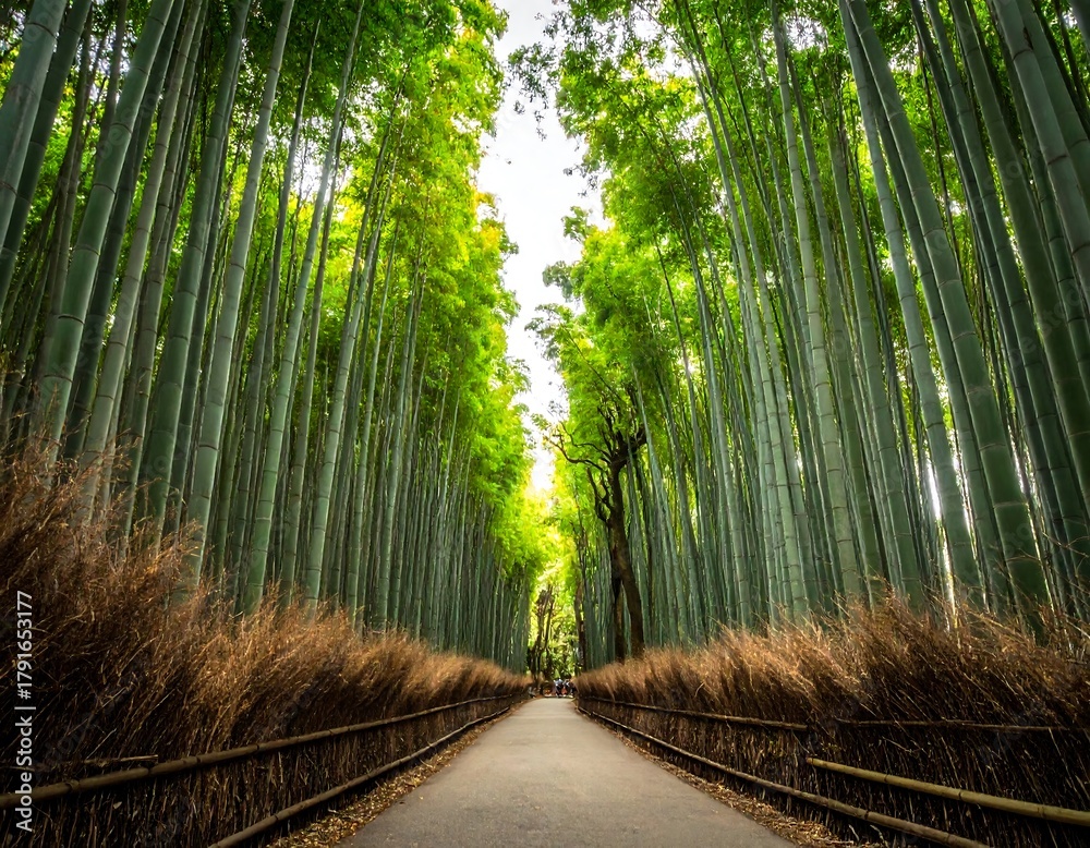 Obraz premium Lush bamboo forest walkway