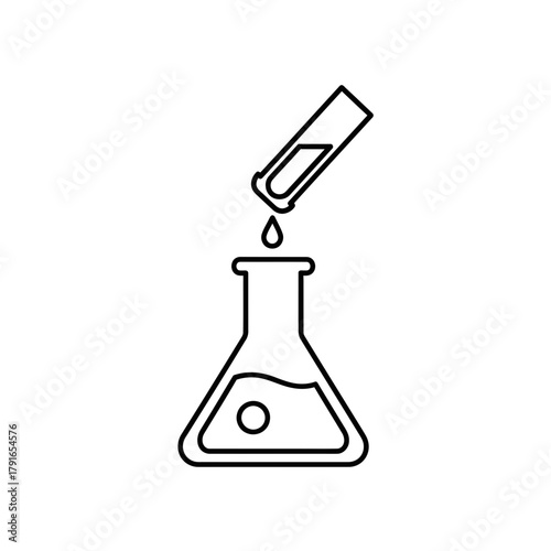 Laboratory Flask with Dropper Line Art – Vector Illustration of Science Experiment and Chemical Research