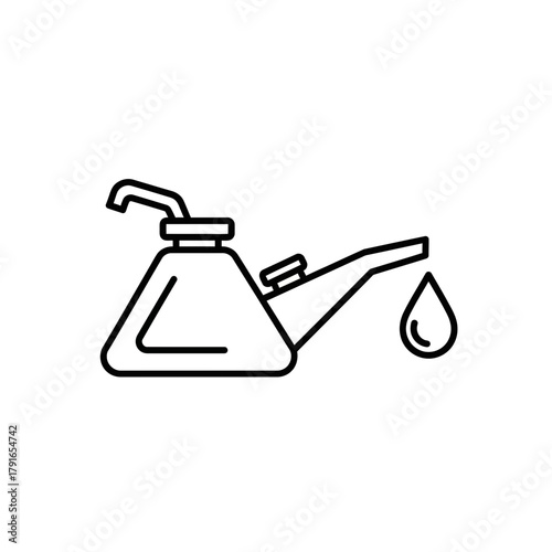 Engine Oil Can Line Art – Vector Illustration of Motor Oil Container with Dripping Oil Drop