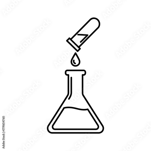 Laboratory Flask with Dropper Line Art – Vector Illustration of Science Experiment and Chemical Research