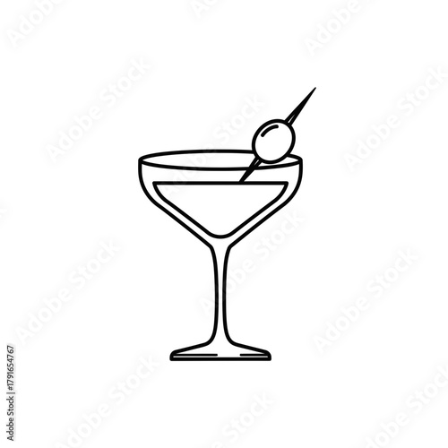 Martini Glass Line Art – Vector Illustration of Cocktail with Olive Garnish