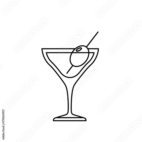 Martini Glass Line Art – Vector Illustration of Cocktail with Olive Garnish