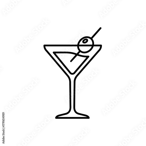 Martini Glass Line Art – Vector Illustration of Cocktail with Olive Garnish