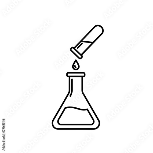 Laboratory Flask with Dropper Line Art – Vector Illustration of Science Experiment and Chemical Research