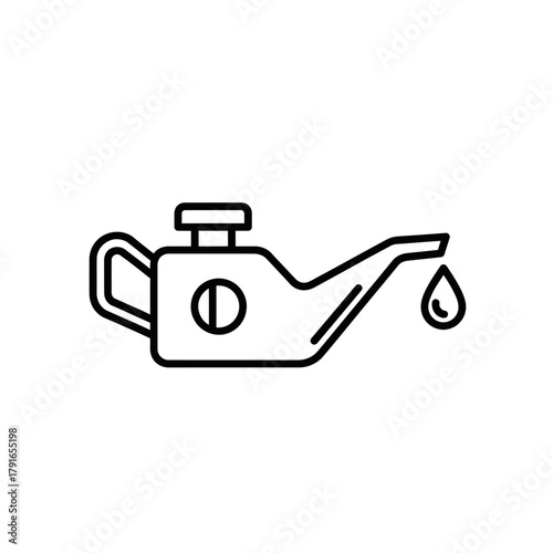 Engine Oil Can Line Art – Vector Illustration of Motor Oil Container with Dripping Oil Drop