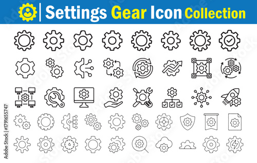 Settings Gear Icon Collection. Gear update outline icons collection. Vector illustration