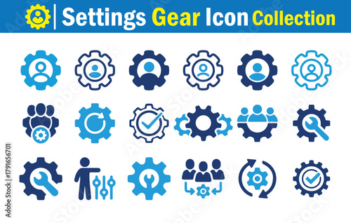 Corporate Development Gear Icon Collection, Leadership and Innovation Symbols, Strategy and Process Design