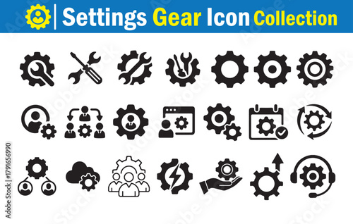 Technology and System Gear Icons, Workflow and Configuration Tools, Productivity Vector Pack