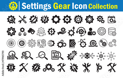 Business Development Gear Icon Set, Team Collaboration and Strategy Concepts, Vector Outline Collection