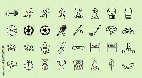 Collection of Sport and Fitness Icons for Healthy Lifestyle.