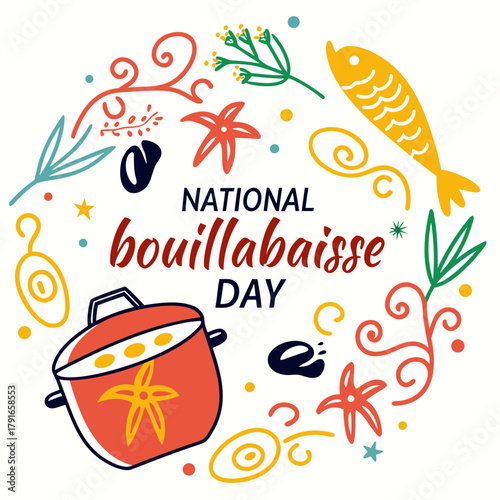 NATIONAL BOUILLABAISSE DAY vector illustration isolated on white background