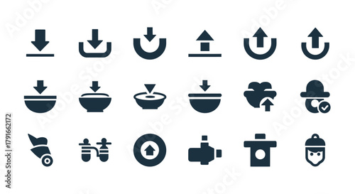 Set of download and upload icons in glyph style.