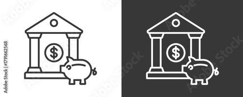 Bank Icon Set Vector Collection Isolated In Black And White