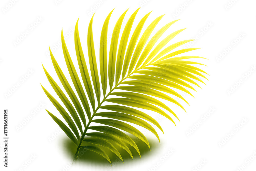 Fototapeta premium Tropical palm frond vector illustration in green and yellow tones isolated on a transparent background