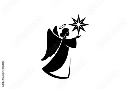 Vector illustration of an angel holding a star, celebration theme, natal vector, clipart style vector