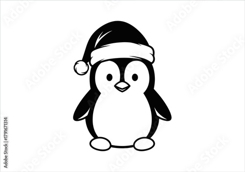 Vector illustration of a cute penguin wearing a Santa hat, celebration theme, natal vector, clipart style vector