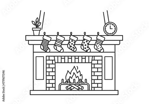 Vector illustration of a cozy fireplace with hanging stockings, celebration theme, natal vector, clipart style vector