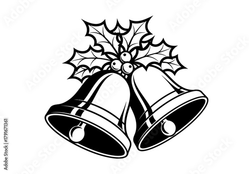 Vector illustration of a pair of Christmas bells with holly leaves, celebration theme, natal vector, clipart style vector