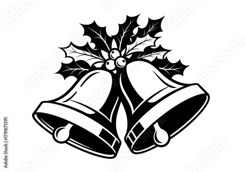 Vector illustration of a pair of Christmas bells with holly leaves, celebration theme, natal vector, clipart style vector