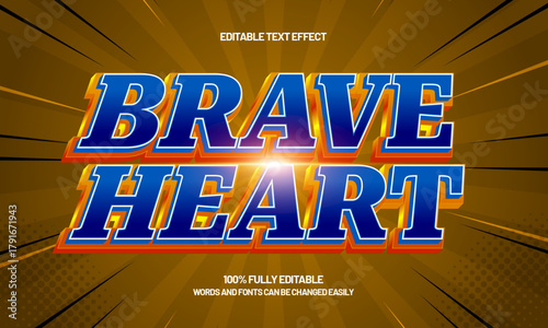 brave heart powerful 3d text effect for action movie title