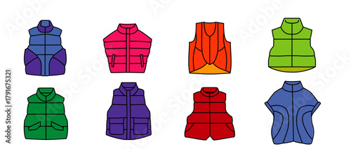 カラフルなベストのイラストセット　ファッションデザイン素材