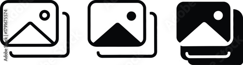 Minimalist Photo Editing Icons Set in Black, White, and Gray Isolated on White Background