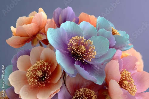 a bouquet of abstract flowers, gradient background