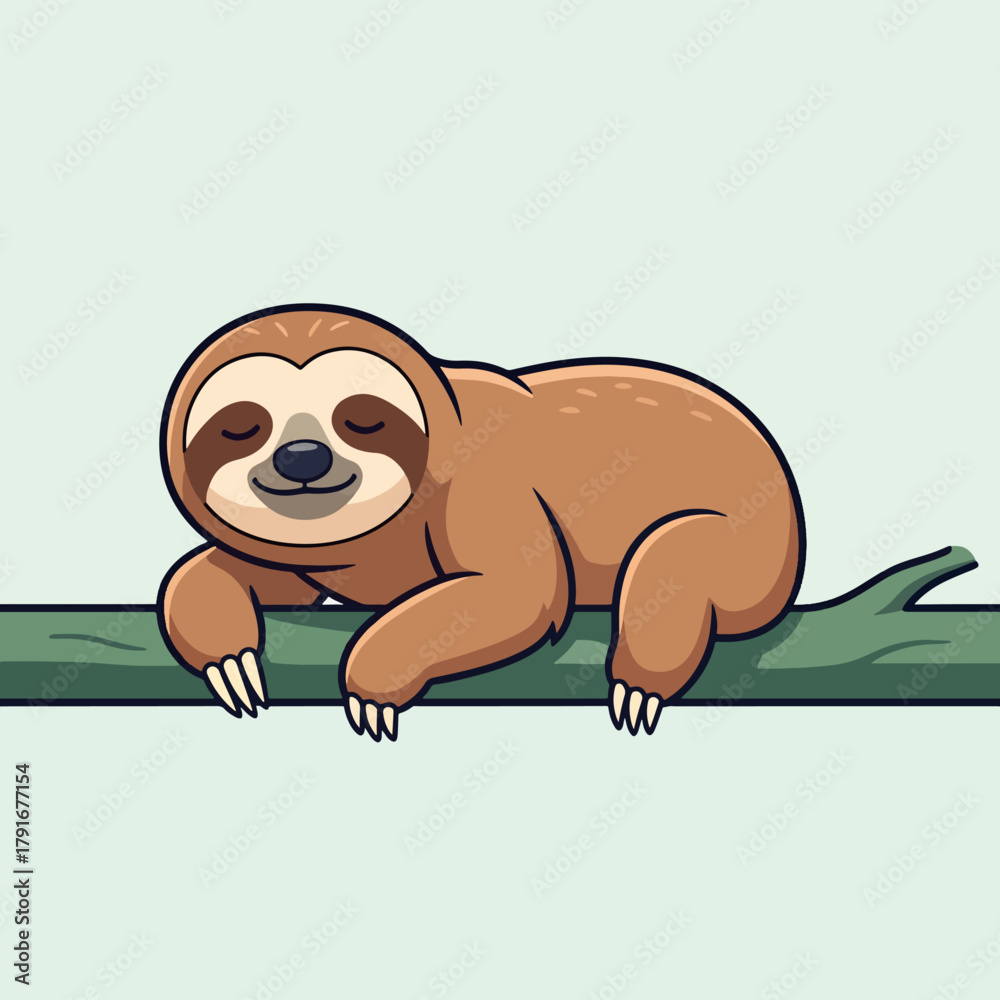 Naklejka premium Sleepy Sloth on Tree Branch Vector
