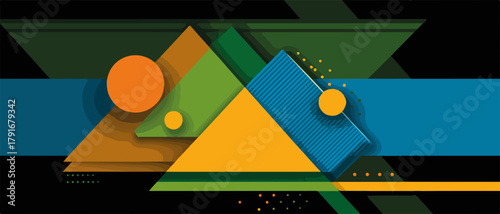 幾何学的な形状と鮮やかな色の抽象的な背景デザイン、モダンでダイナミックな構成