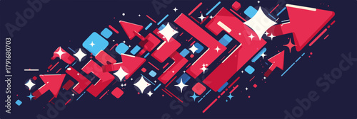 進歩と成功を象徴する、赤と青の矢印と星のベクターイラストレーション