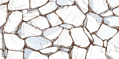 石壁のテクスチャ、白と茶色の線で描かれた不規則な石の積み重ね、背景素材