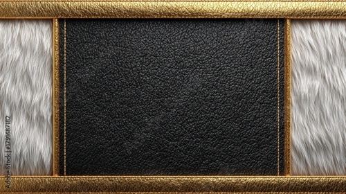 An elegant black leather frame with a gold border, perfect for showcasing artwork or photographs.