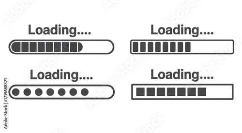 Loading progress bar set with various designs for web interfaces
