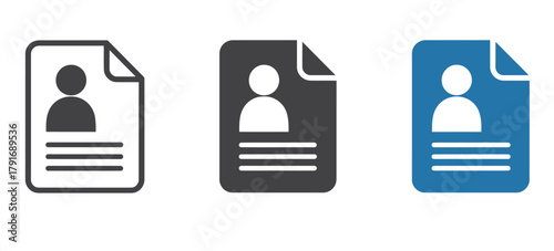 Resume or user profile document icons in outlined and solid styles