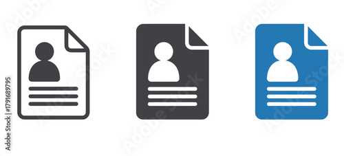 User profile document icon, cv, personal data. identity concept