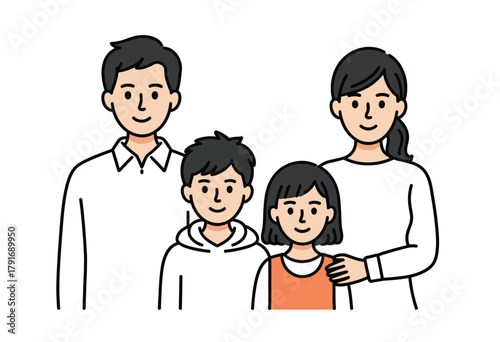 Happy family illustration of parents and two children smiling