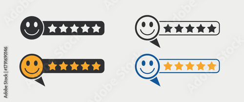 Customer feedback satisfaction rating stars smiley face icon set