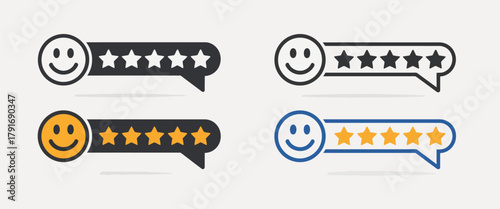 Customer satisfaction five-star rating review icons vector set