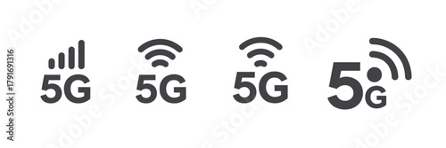 Fifth generation 5g mobile network signal technology icons set.