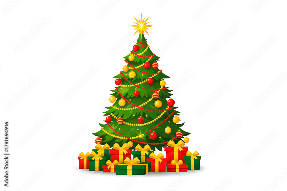 Naklejka premium Decorated christmas tree with gifts for festive holiday season