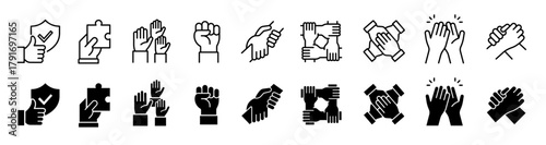 Hands icon set. Business and Teamwork symbol. Vector illustration.