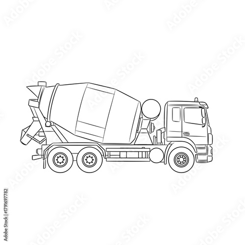 Simple line sketch of a concrete mixer truck