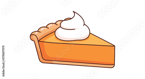 A flat modern cartoon illustration of pumpkin pie slice