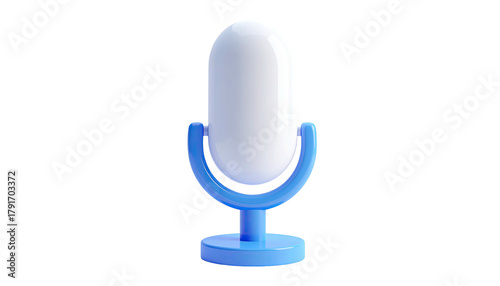 A stylized, cartoon-like microphone rendered against a stark black background