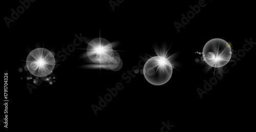Set. Shining star, the sun particles and sparks with a highlight effect, golden bokeh lights glitter and sequins. On a dark background transparent. Vector, EPS10