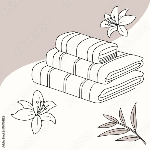 Stack of towels with flowers and leaves