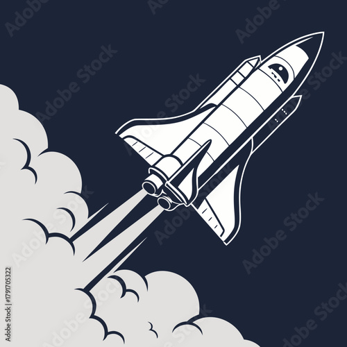Vector illustration of a space shuttle isolated on a dark blue background