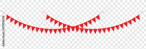 Vector party celebration elements: bunting, flags, confetti, and streamers for festive events. Colorful Bunting Decoration Illustration, Colorful festive bunting banner, colorful pennant flag banner. 