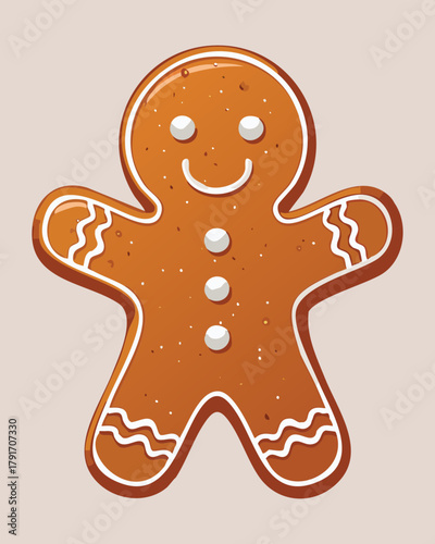 Adorable baked gingerbread man cookie with white icing details and buttons a popular christmas holiday confectionery delight - Vector Illustration